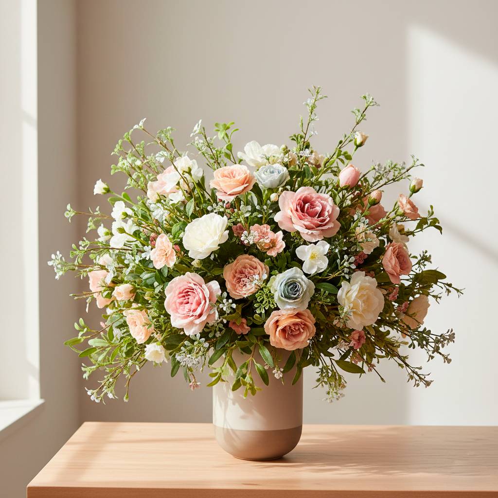 Complemento de arranjo floral artificial com folhagem verde para decoração e montagem de vasos