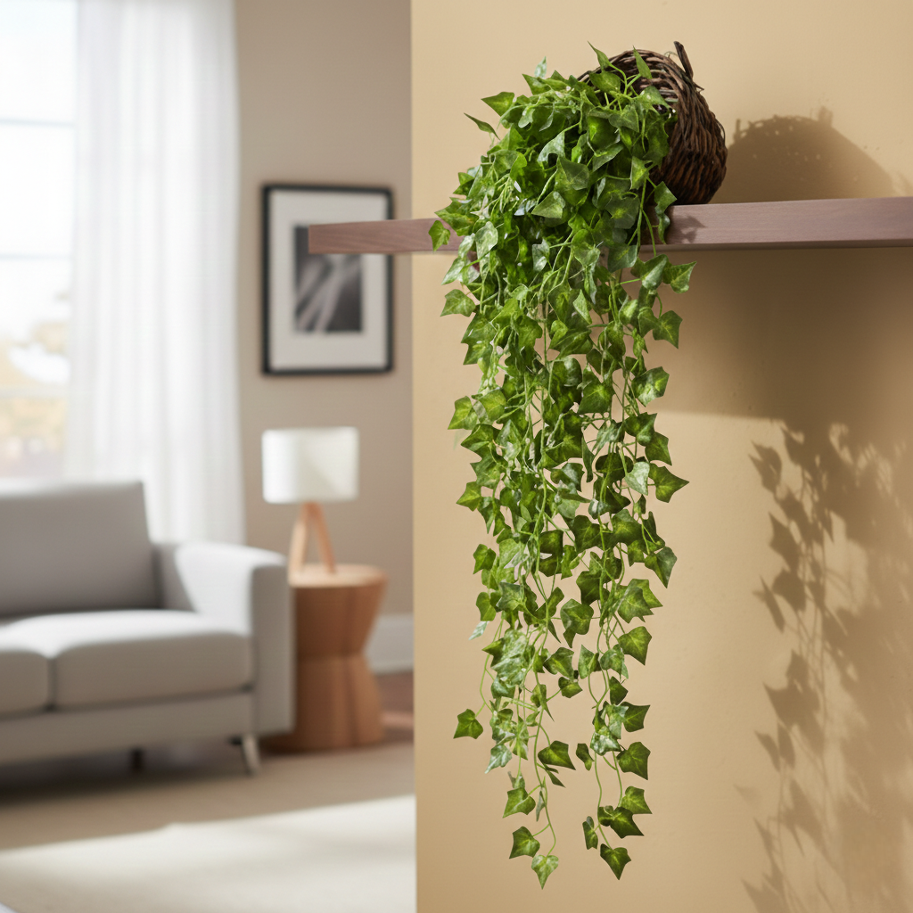 Ramagem artificial em corrente de folhas verdes para decoração pendente de ambientes